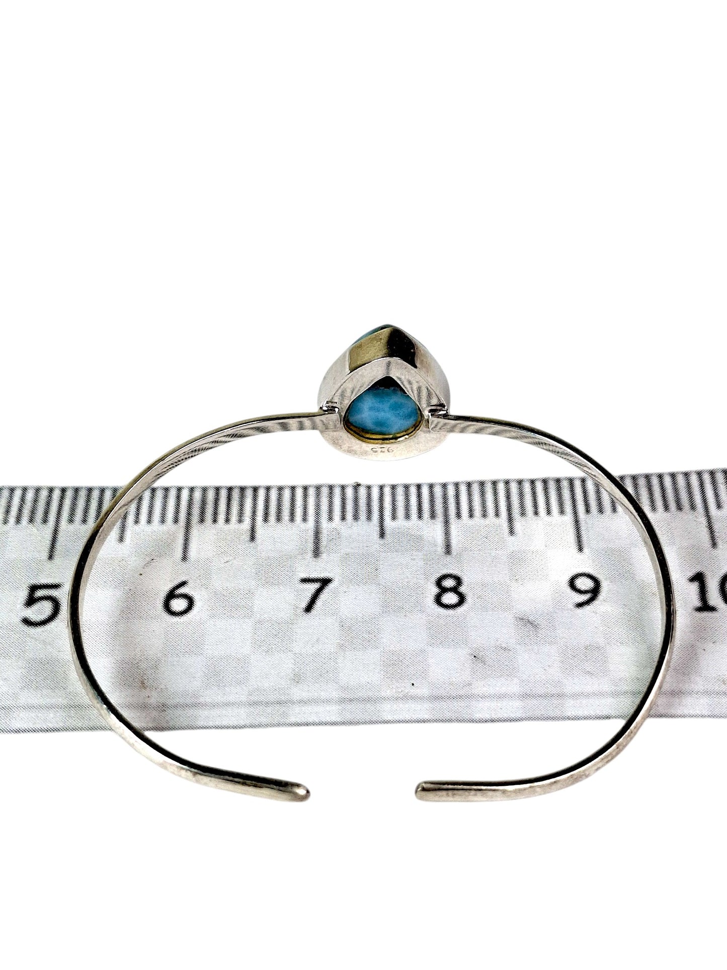 Sterling Silver Dominican Blue Larimar Stone Handmade Cuff Bracelet