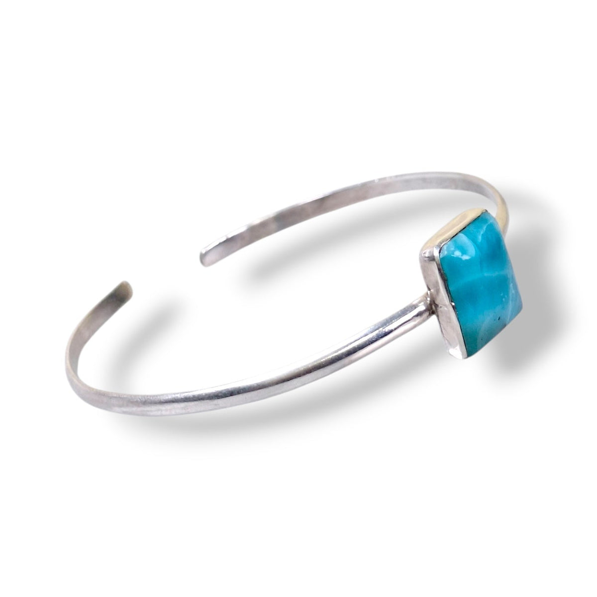 Sterling Silver Dominican Blue Larimar Stone Handmade Cuff Bracelet