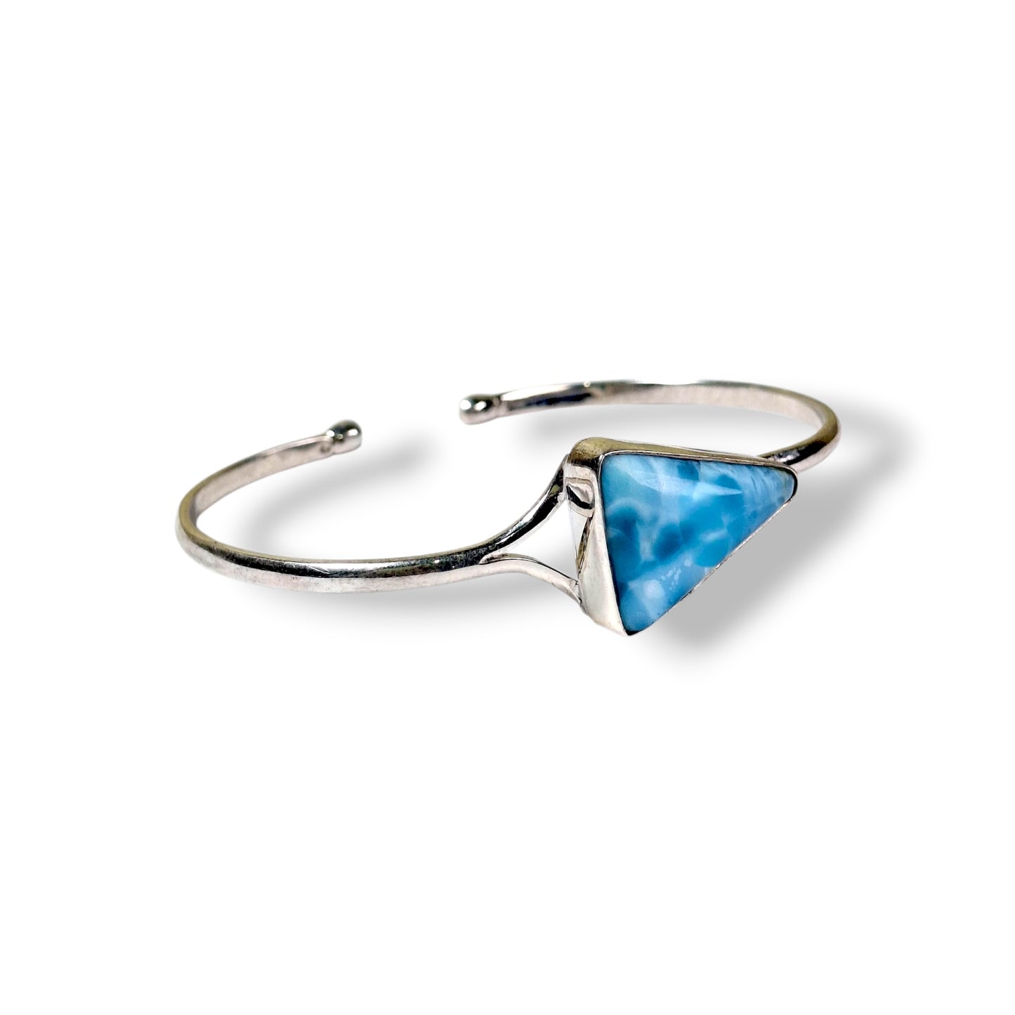 Sterling Silver Dominican Heart Blue Larimar Stone Handmade Cuff Bracelet