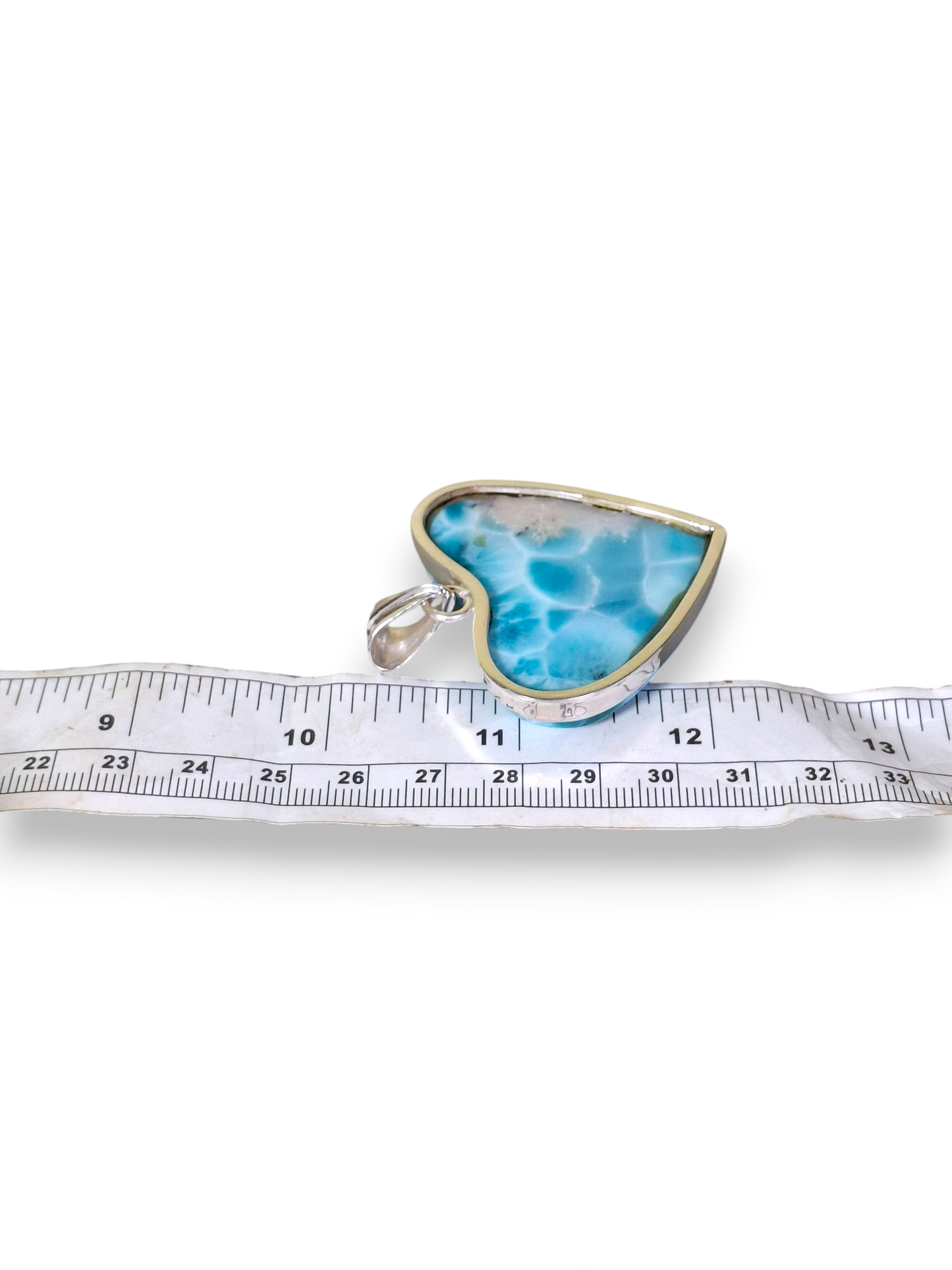 Pendentif Cœur Larimar Argent Sterling Pierre Précieuse Bleue Naturelle Dominicaine Fait Main