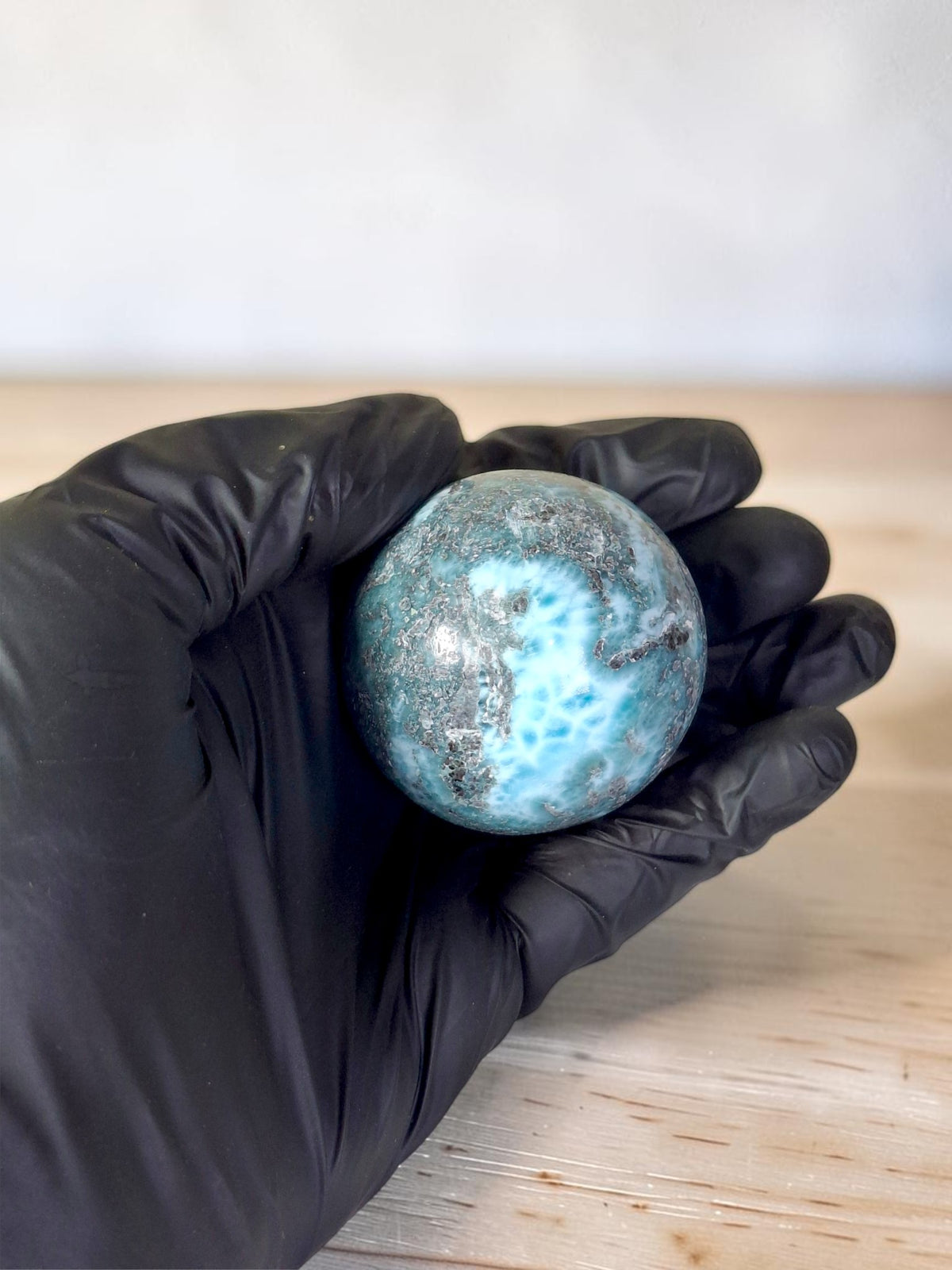 49 mm Larimar Polished Sphere Ball Dominican Blue Crystal Healing Display