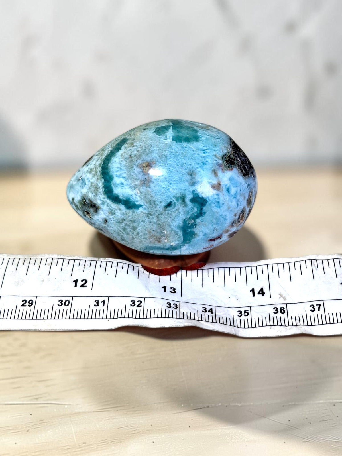55 mm Larimar Polished Egg Form Dominican Blue Crystal Healing Display