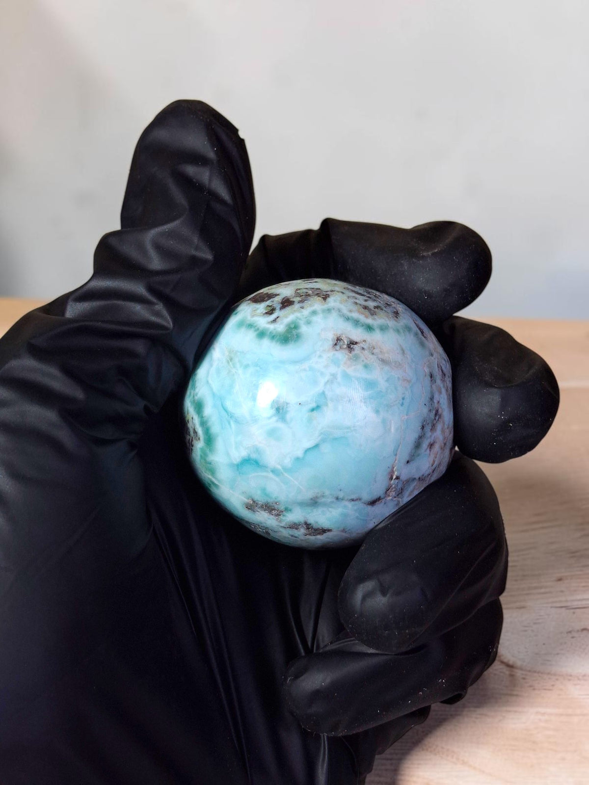 47 mm Larimar Polished Sphere Ball Dominican Blue Crystal Healing Display