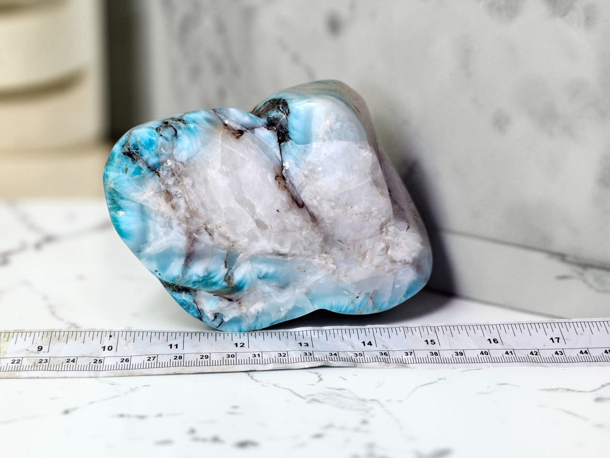 1294g Natural Dominican Larimar Polished Freeform Sculpture Caribbean Blue Stone