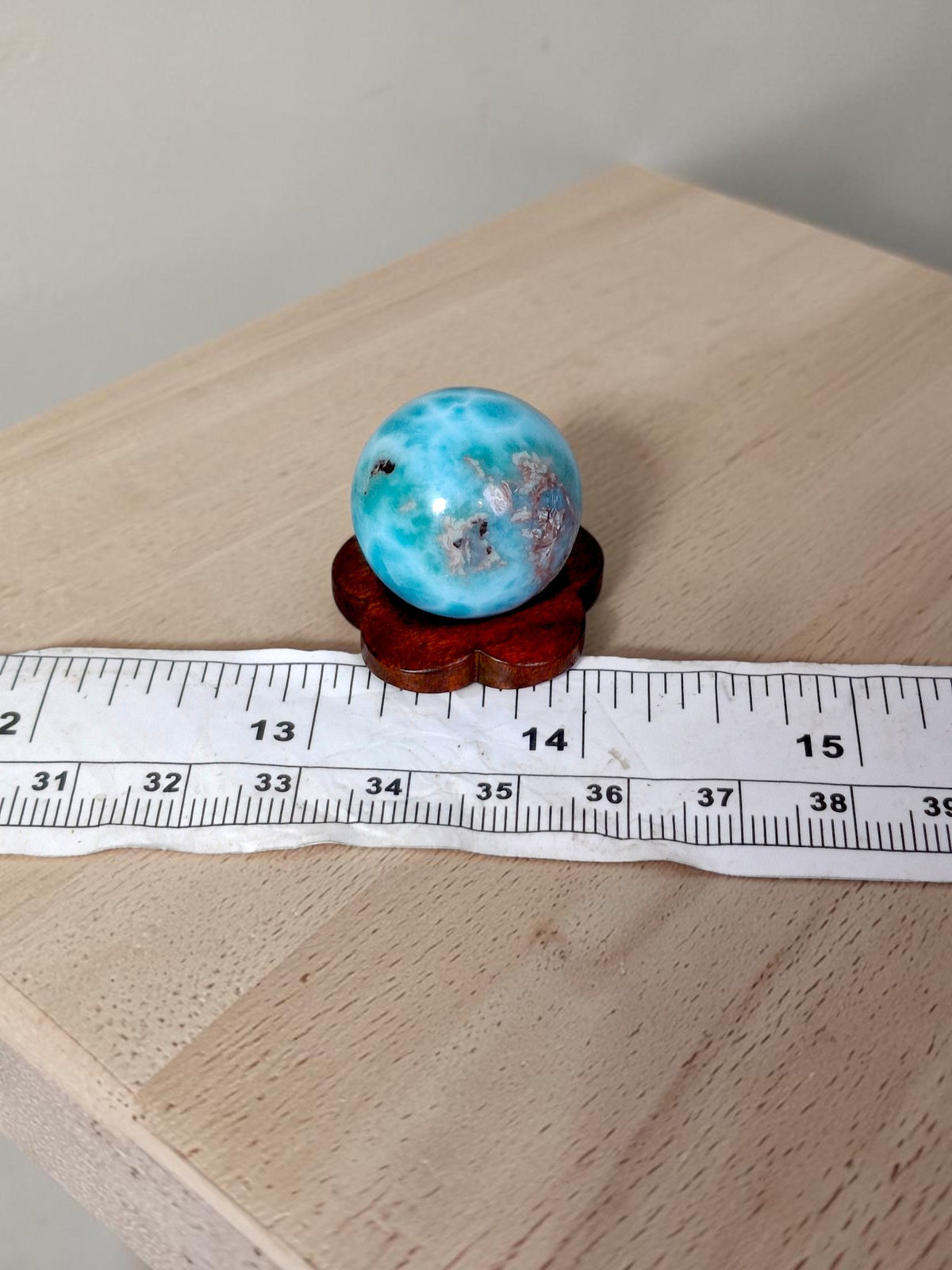 22 mm Larimar Polished Sphere Ball Dominican Blue Crystal Healing Display