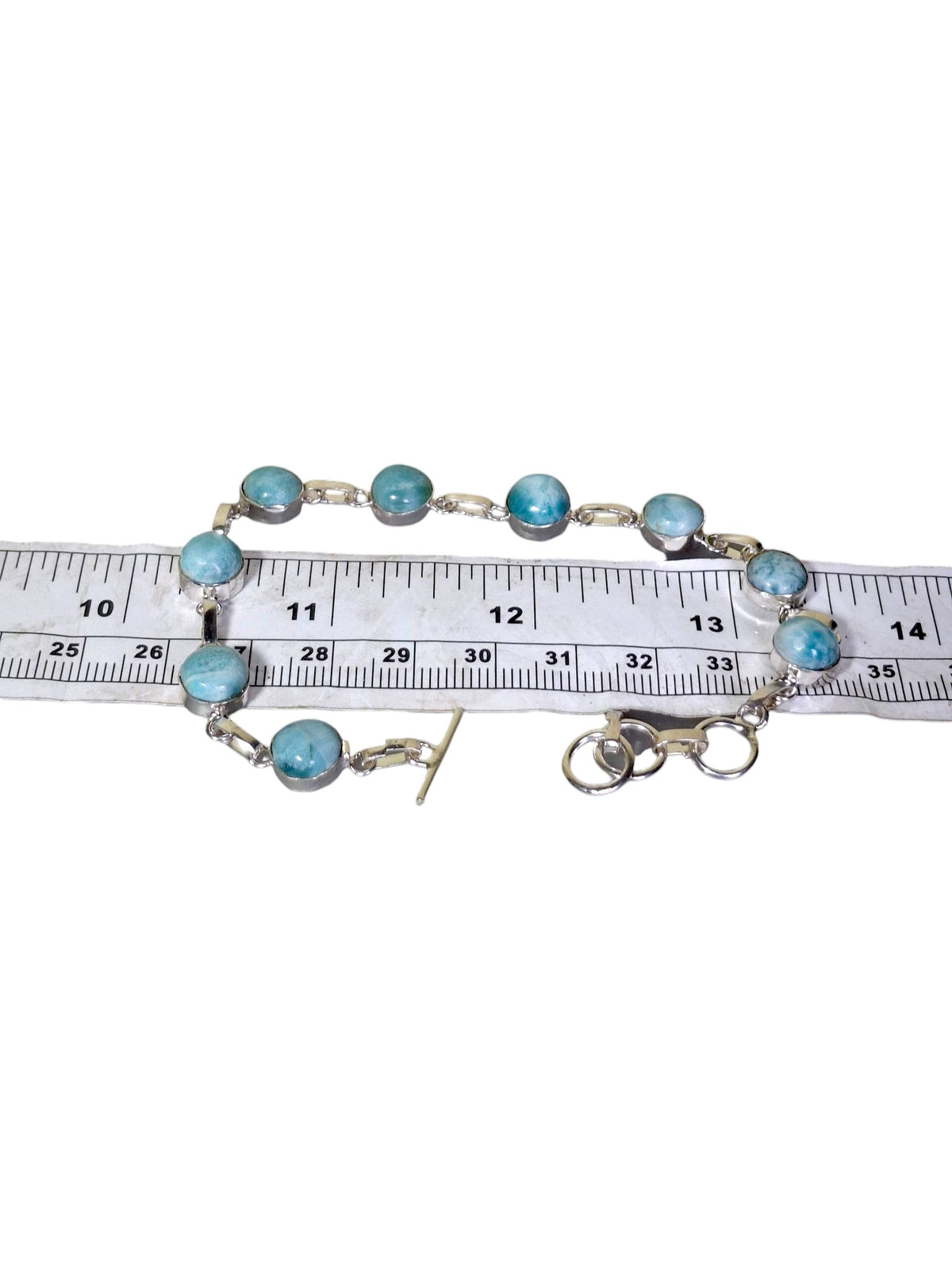 Natural Larimar Bracelet Sterling Silver Toggle Link Dominican Blue