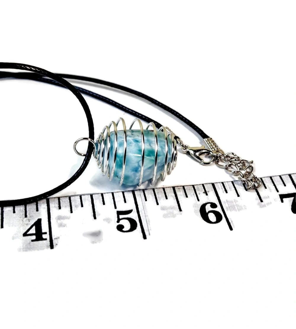 Dominican Nice Blue Larimar Stone Wired Necklace Handcrafted