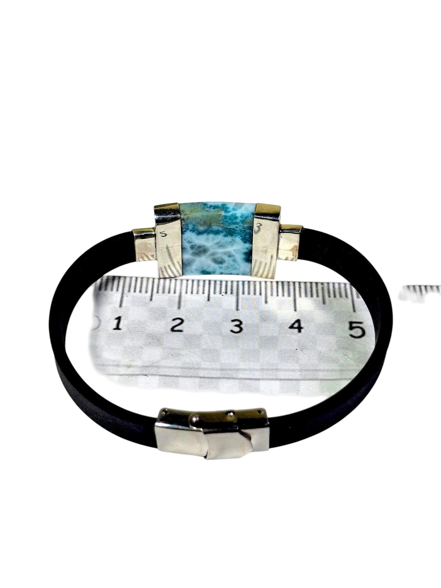 Pulsera de cuero hecha a mano con auténticas piedras de larimar azul .925 para hombre y mujer