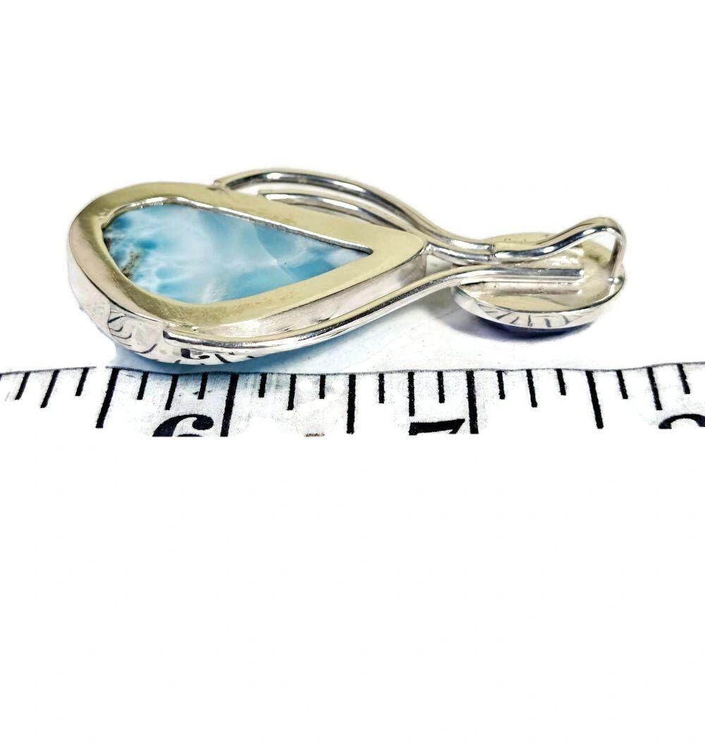 2.4 "in. Beautiful Blue Larimar / Faceted Lapis Azulis Stones Pendant Handmade