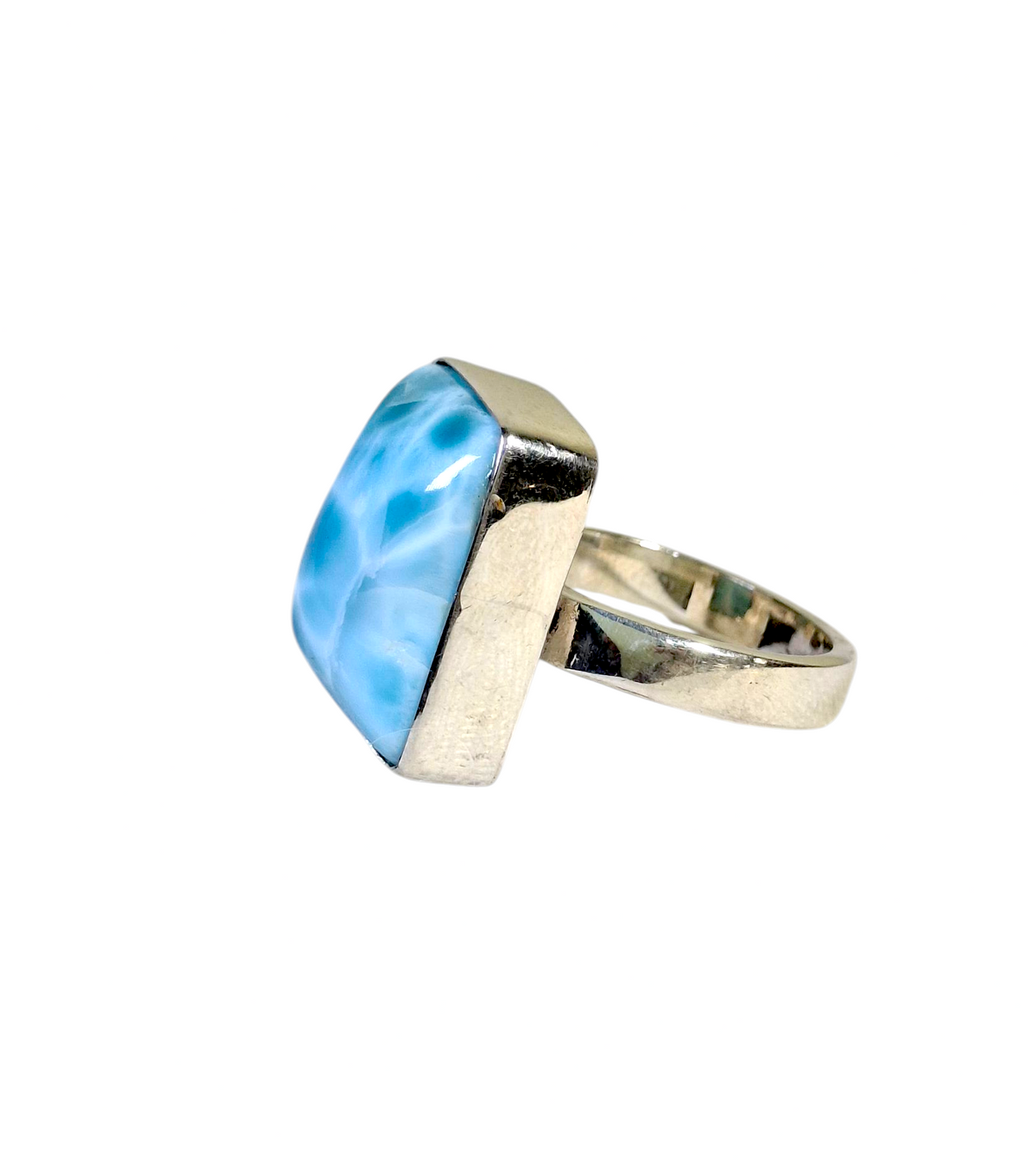 Anillo hecho a mano de plata esterlina maciza con piedra larimar azul profundo de República Dominicana