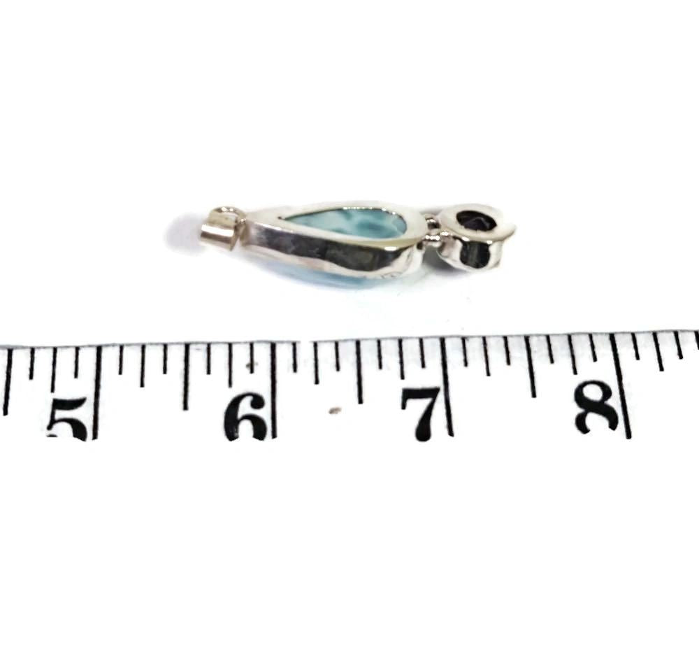 2, "in. Dominican Nice Blue Larimar w/ Amethyst Stones Pendant Handmade