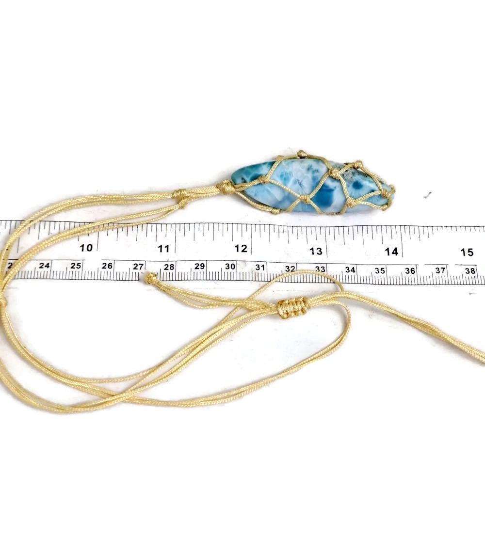 Dominican Nice Blue Larimar Stone Cord Necklace Handcrafted