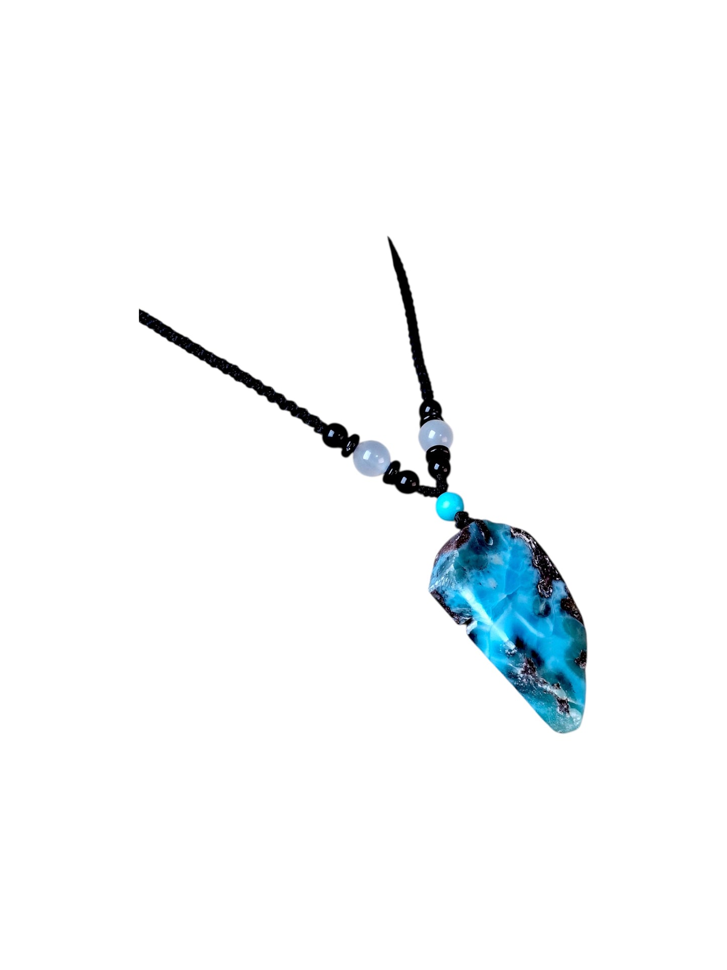 Dominican Nice Deep Blue Larimar Stone Cord Necklace Handcrafted