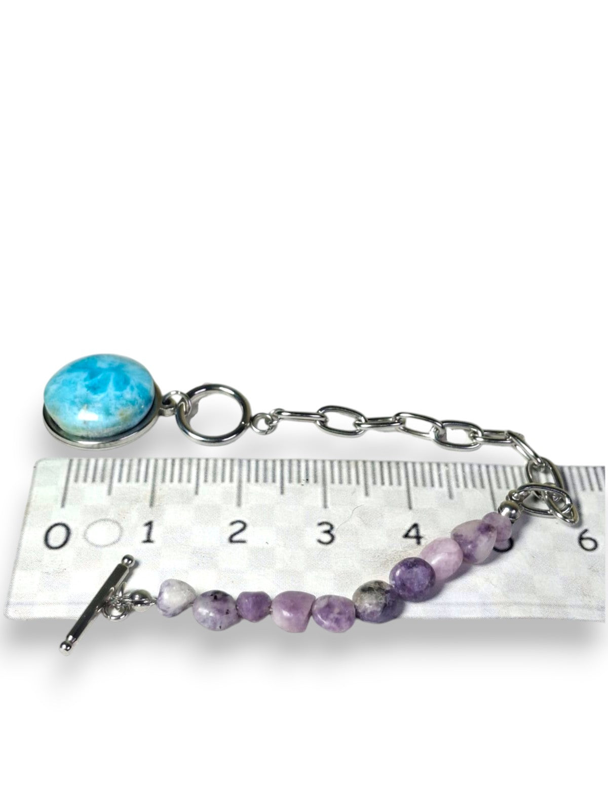 Larimar Amethyst Bracelet Stainless Steel Chain Toggle Clasp Dominican Gemstone