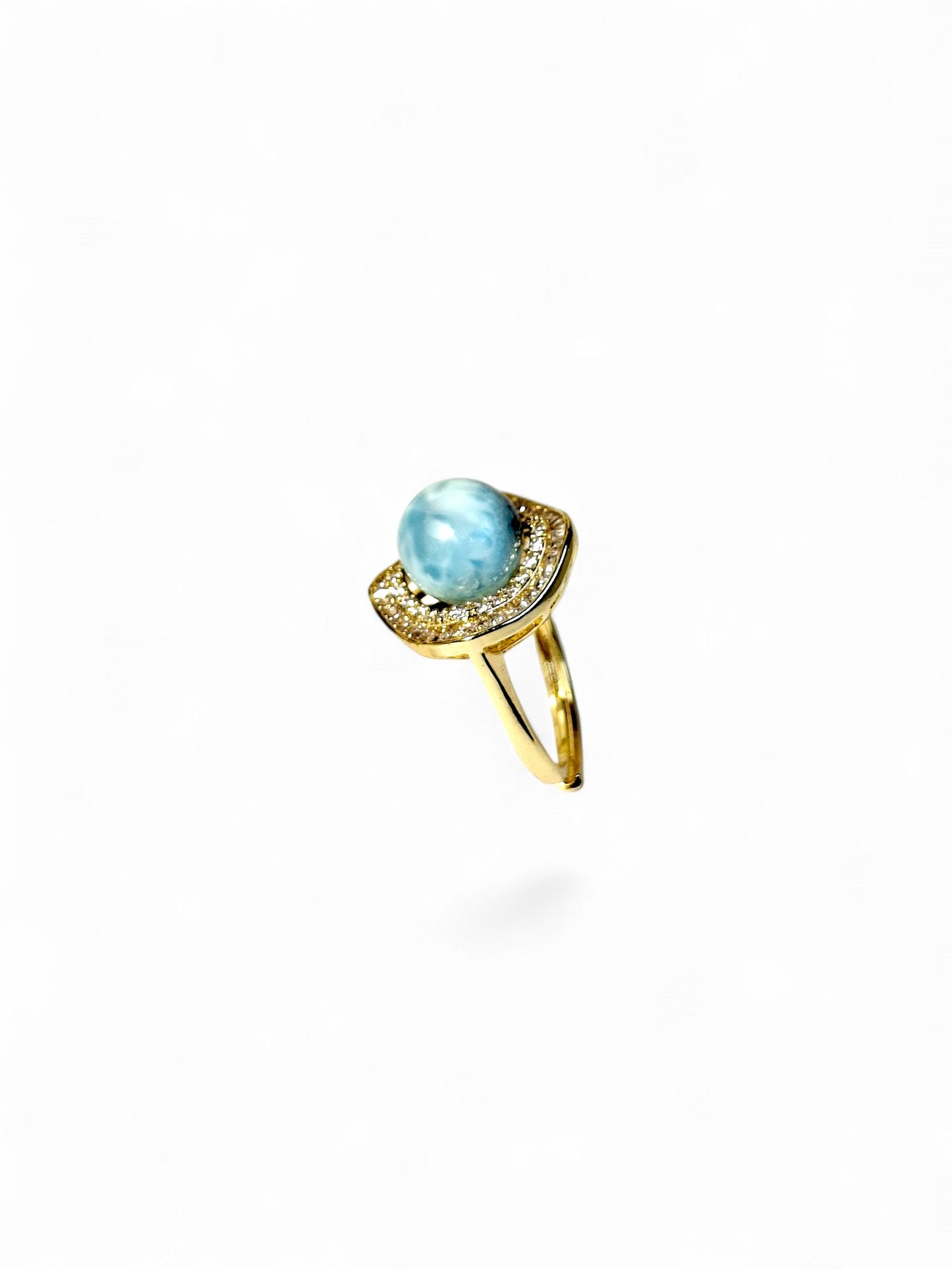 Stainless Steel w/ Gold Plate Dominican Blue Larimar Stone Ring