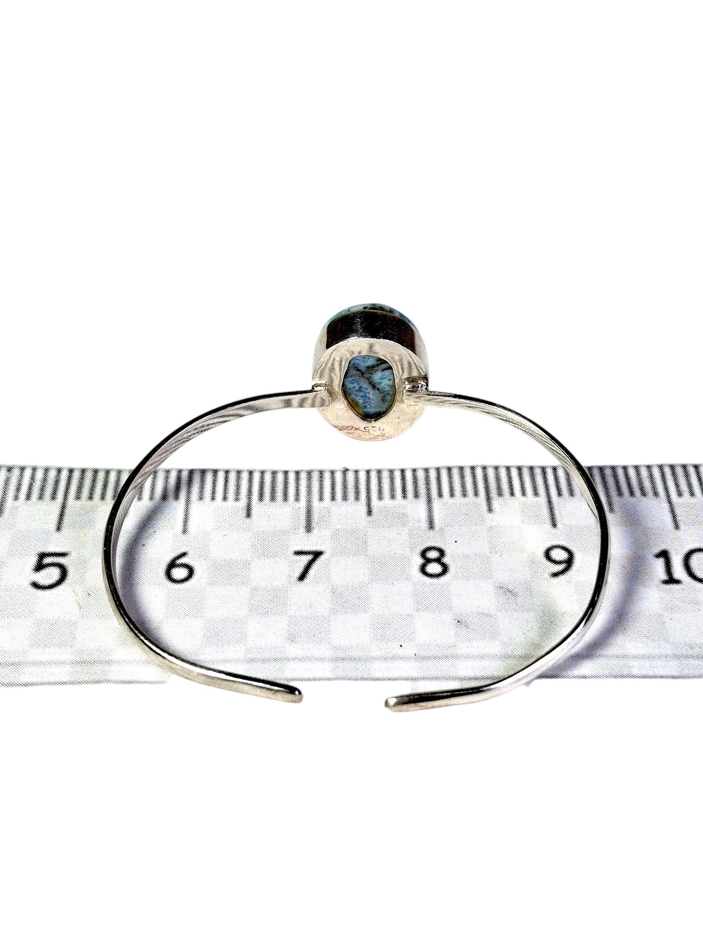 Sterling Silver Dominican Blue Larimar Stone Handmade Cuff Bracelet