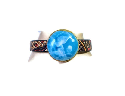 Nice Deep Blue Larimar Stone Leather Handmade Bracelet Watch Men / Women