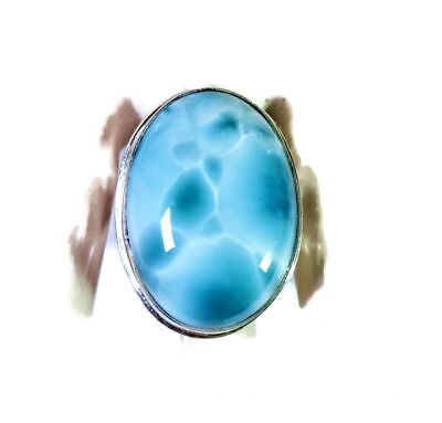 Solid Sterling Silver Dominican Deep Blue Larimar Stone Handmade Ring