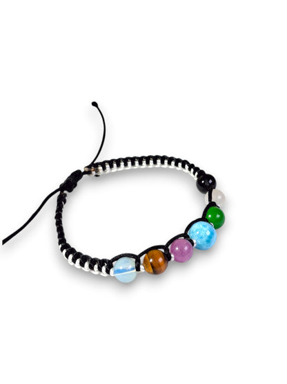 7 Chackras Blue Larimar Stones Nylon Cord Handmade Bracelet Men / Women
