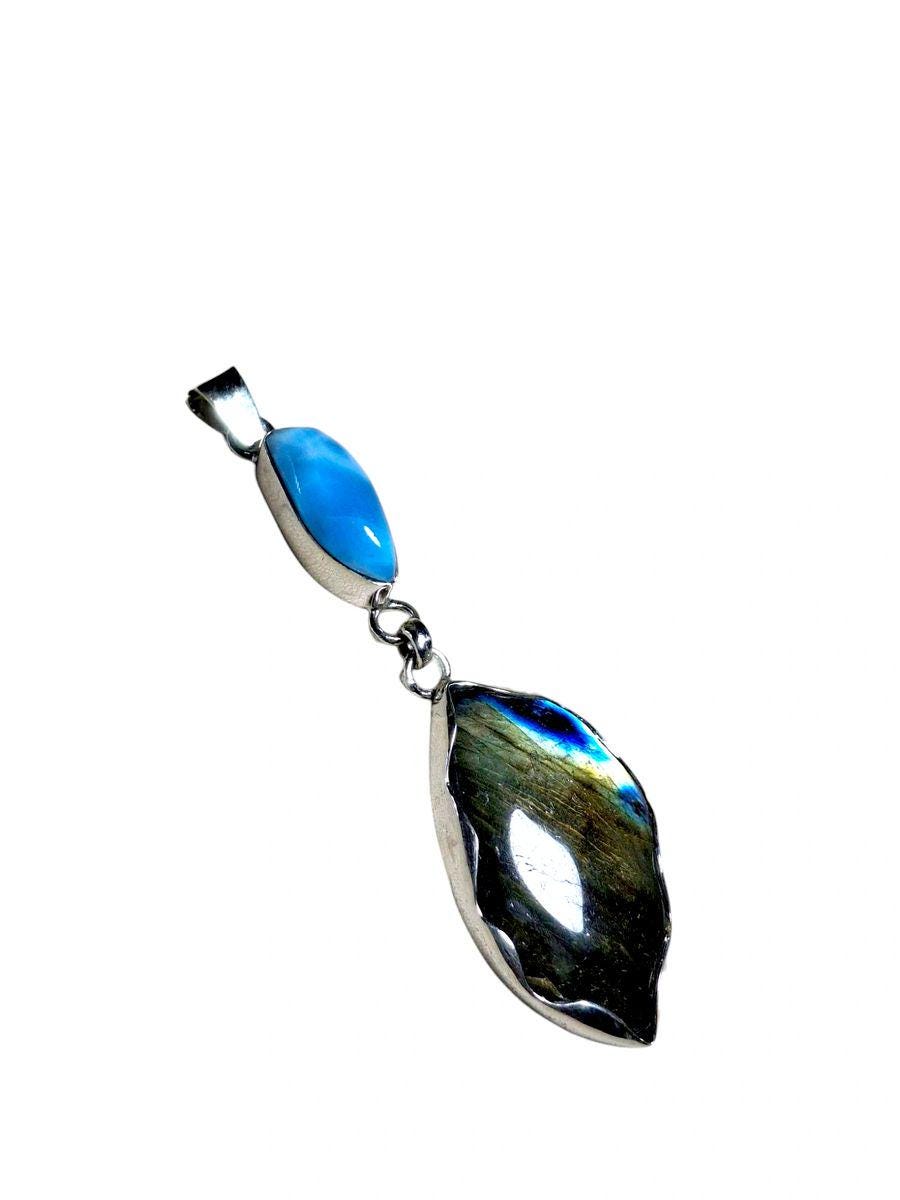 3.1 "in. Beautiful Nice Blue Larimar / Labradorite Stones Pendant Handmade