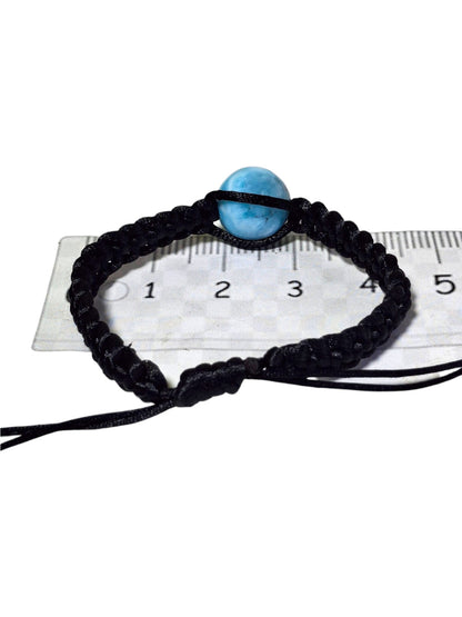 17 MM Nice Round Blue Larimar Stone Nylon Cord Handmade Bracelet Men / Women