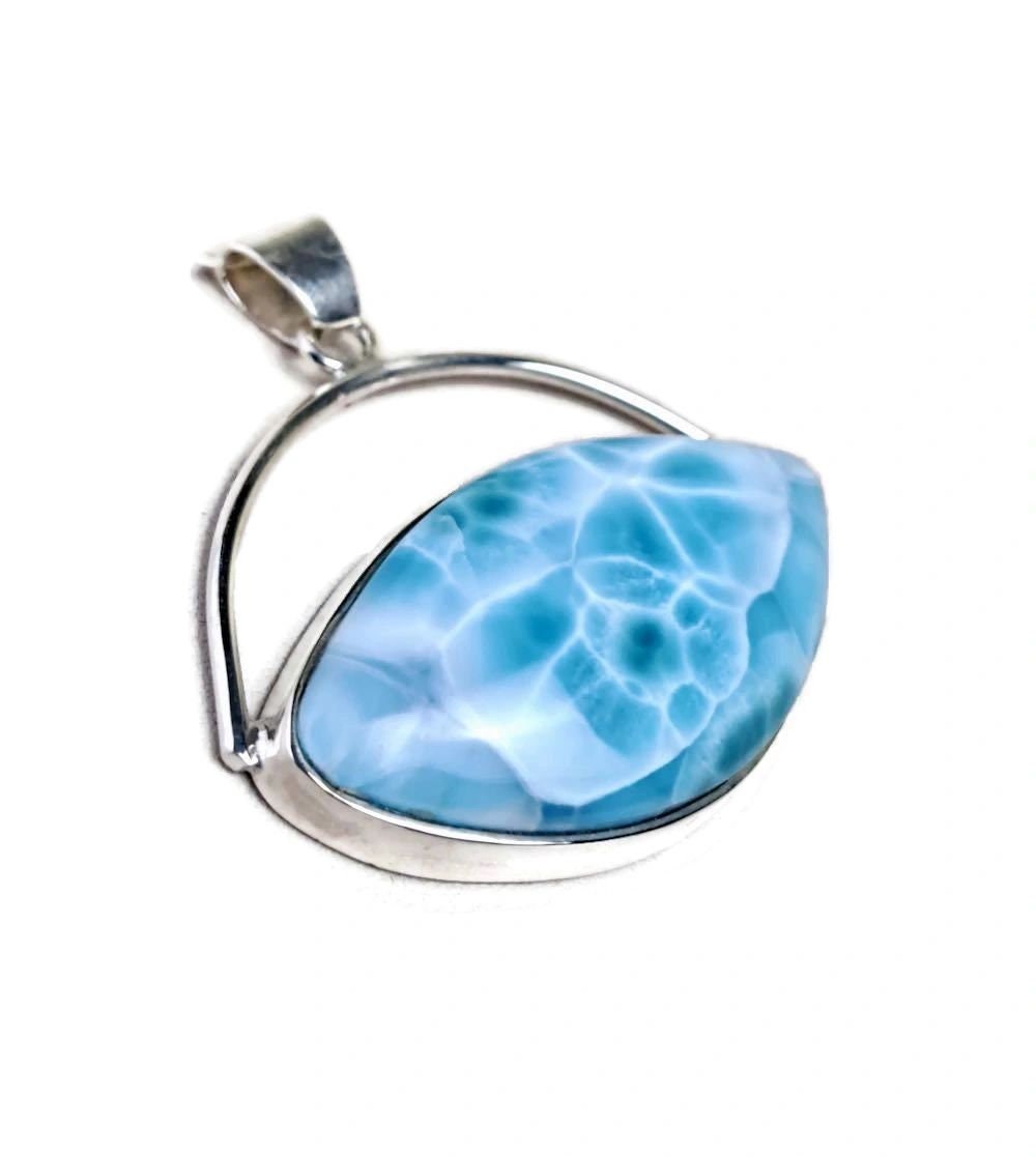 2.3 "in. Dominican Nice Deep Blue Larimar Stone Pendant Handmade