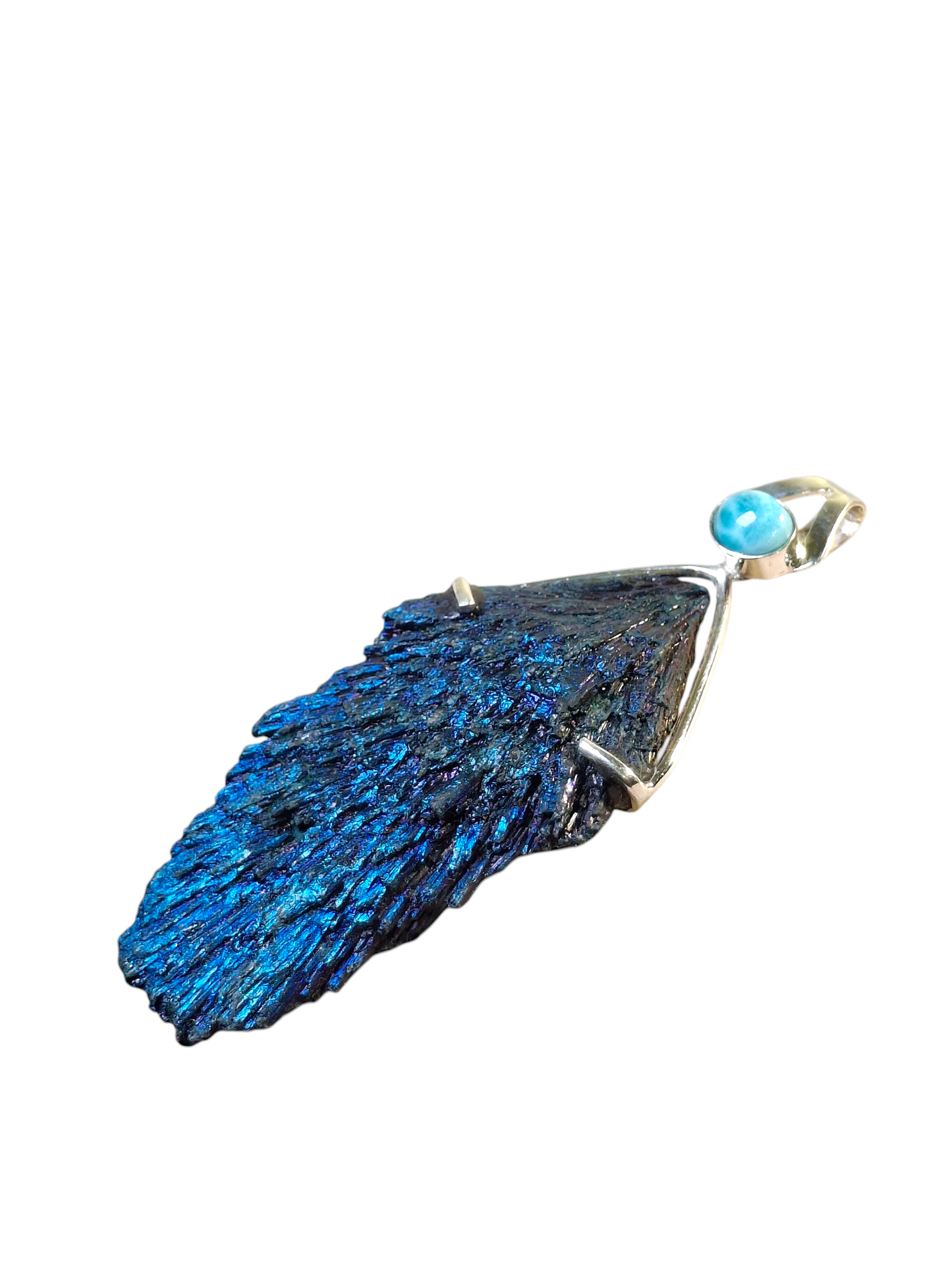 3.5 " Rough Blue Tormaline / Blue Larimar Stones Pendant Handmade