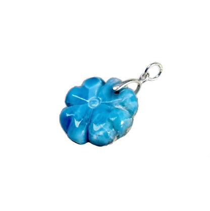 Carved Clover Dominican Nice Deep Blue Larimar Stone Pendant Handmade
