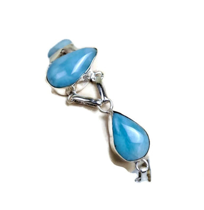 Sterling Silver Dominican Nice Blue Larimar Stone Handmade Cuff Bracelet
