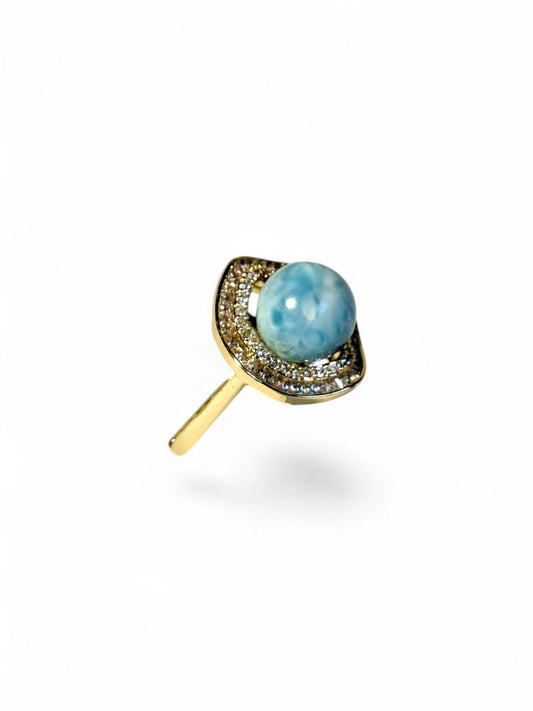 Stainless Steel w/ Gold Plate Dominican Blue Larimar Stone Ring