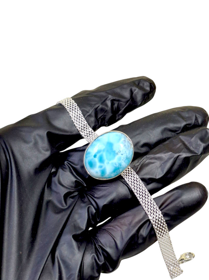 Sterling Silver Dominican Nice Blue Larimar Stone Handmade Bracelet