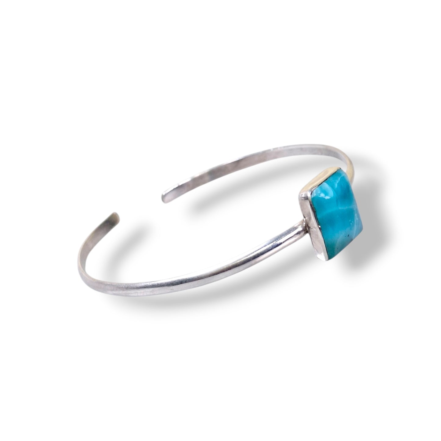 Sterling Silver Dominican Blue Larimar Stone Handmade Cuff Bracelet