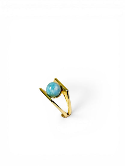 Stainless Steel w/ Gold Plate Dominican Blue Larimar Stone Ring