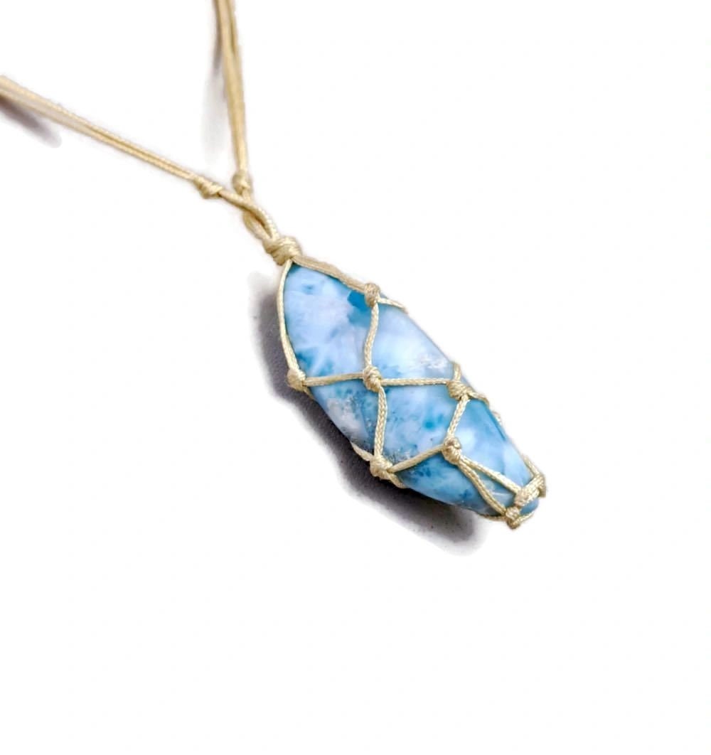 Dominican Nice Blue Larimar Stone Cord Necklace Handcrafted