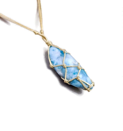 Dominican Nice Blue Larimar Stone Cord Necklace Handcrafted