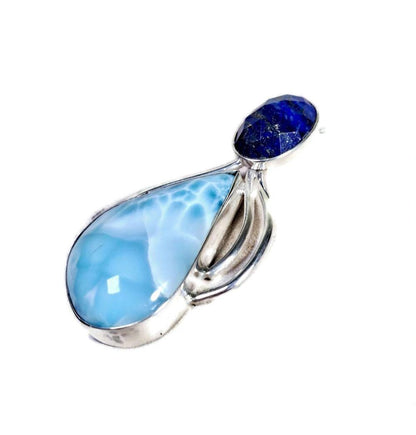 2.4 "in. Beautiful  Blue Larimar / Faceted Lapis Azulis Stones Pendant Handmade
