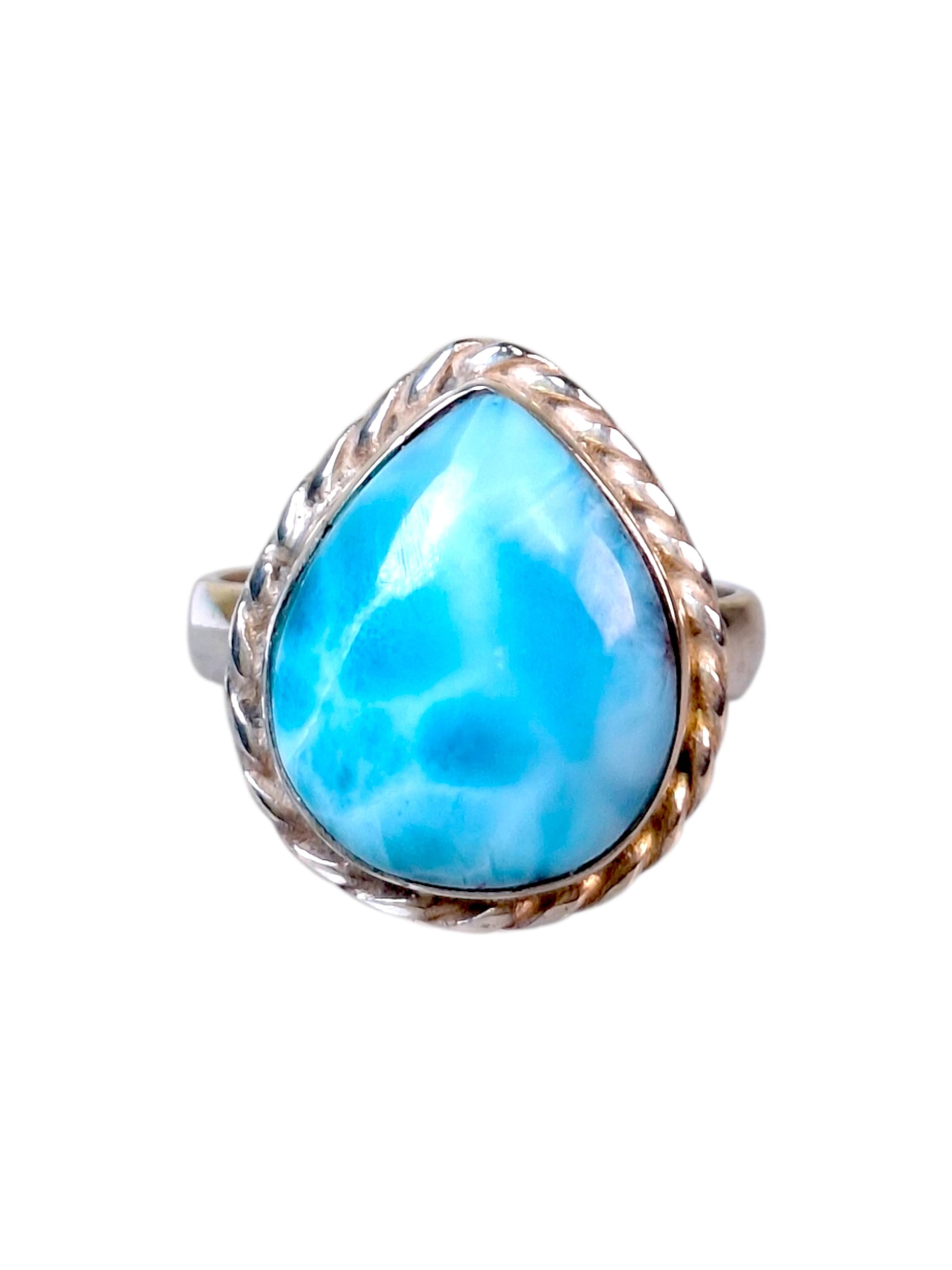 Solid Sterling Silver Dominican Sky Blue Larimar Stone Handmade Ring