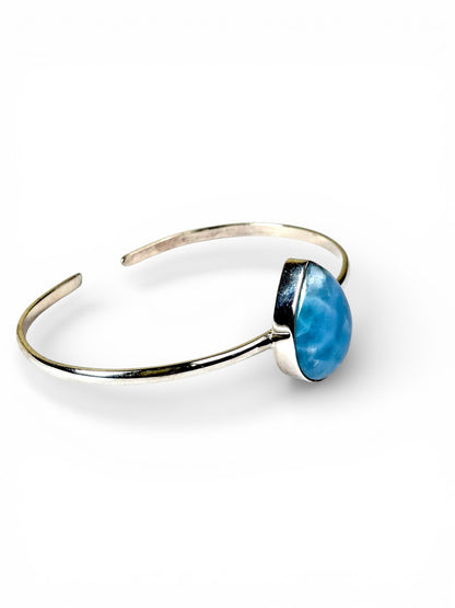 Sterling Silver Dominican Blue Larimar Stone Handmade Cuff Bracelet