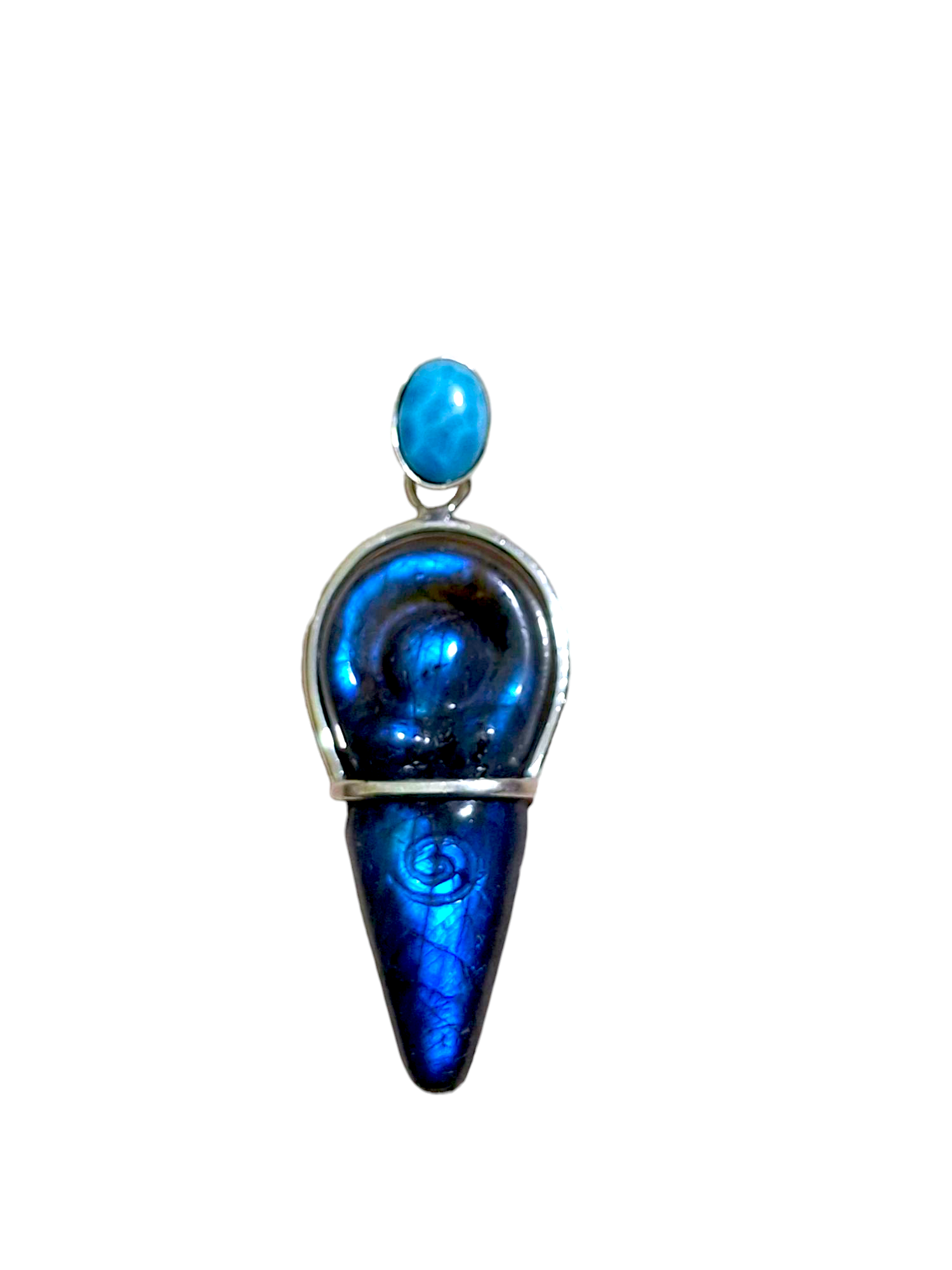 2.7 " Carved Goddess Blue Labradorite / Blue Larimar Pendant Handmade