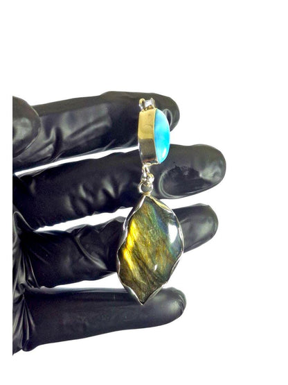 3.1 "in. Beautiful Nice Blue Larimar / Labradorite Stones Pendant Handmade