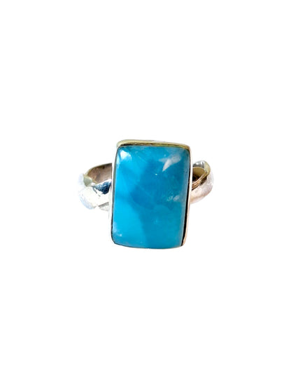 Solid Sterling Silver Dominican Deep Blue Larimar Stone Handmade Ring