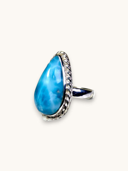 Solid Sterling Silver Dominican Deep Blue Larimar Stone Handmade Ring