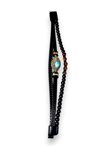 Nice Blue Larimar Stones Leather Handmade Bracelet Men / Women