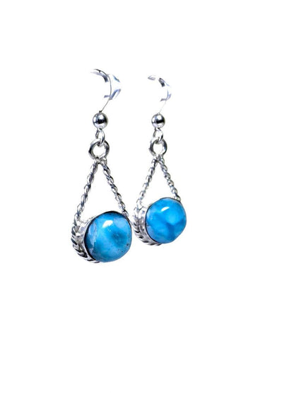 Sterling Silver Nice Blue Larimar Stone Handmade Dangle Earring