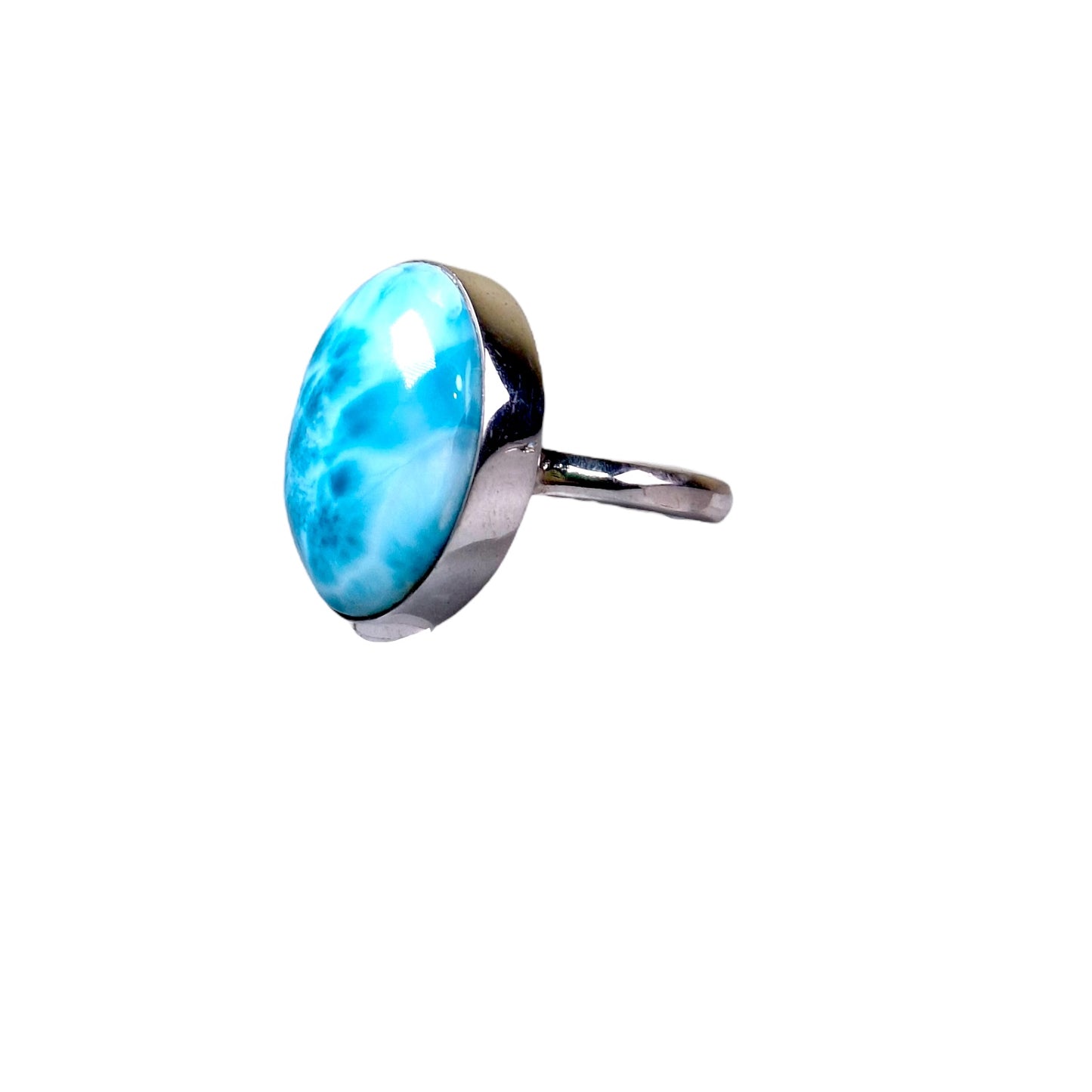 Big Solid Sterling Silver Dominican Deep Blue Larimar Stone Handmade Ring