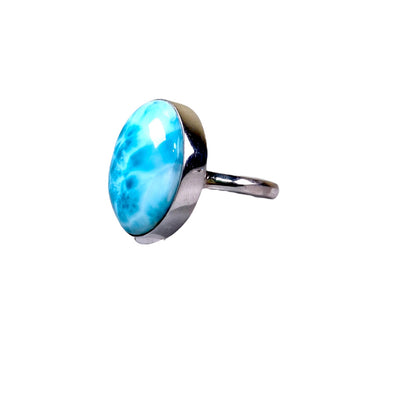 Big Solid Sterling Silver Dominican Deep Blue Larimar Stone Handmade Ring