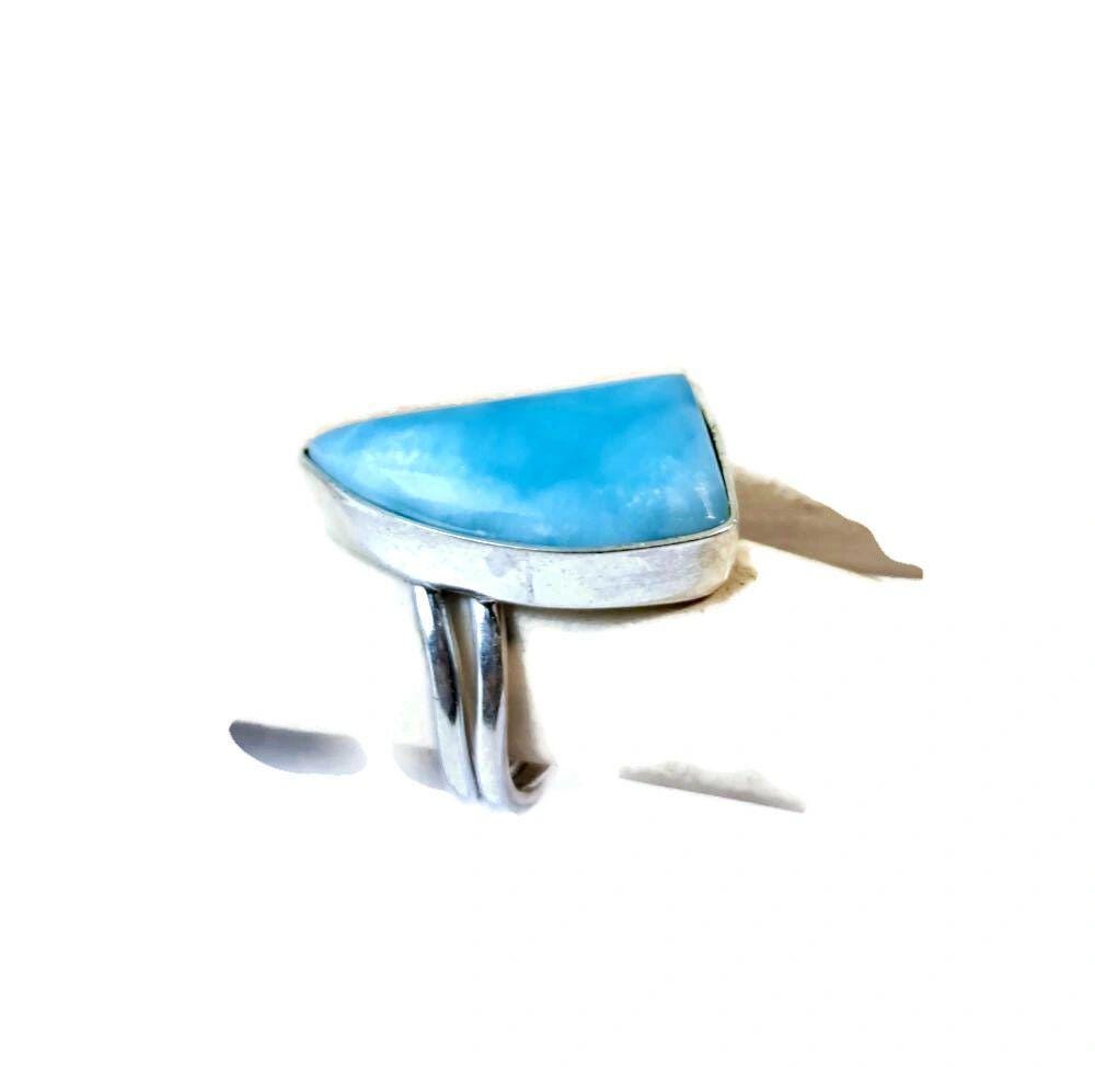 Solid Sterling Silver Dominican Sky Blue Larimar Stone Handmade Ring