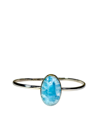 Sterling Silver Dominican Blue Larimar Stone Handmade Cuff Bracelet