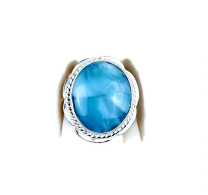 Solid Sterling Silver Dominican Nice Blue Larimar Stone Handmade Ring