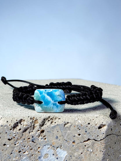Nice Blue Larimar Stone Nylon Cord Handmade Bracelet Men / Women